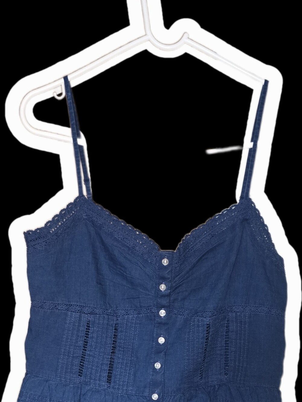 Women's Navy Blue Lace-Trim Button Front Tank Top and Skirt